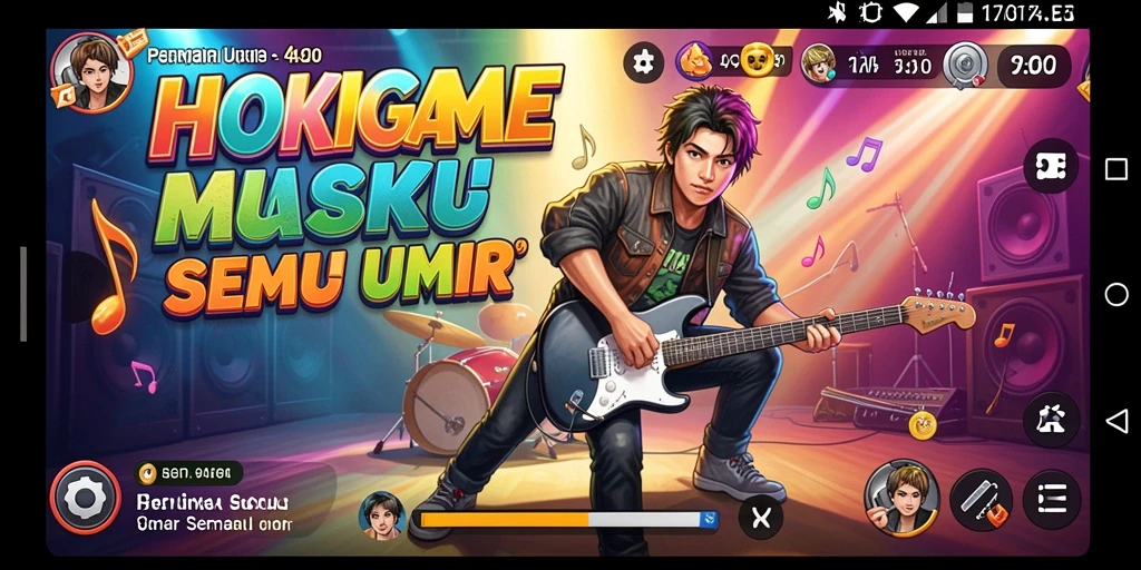 Screenshot HOKIGAME yang menunjukkan gameplay musik yang mendebarkan.