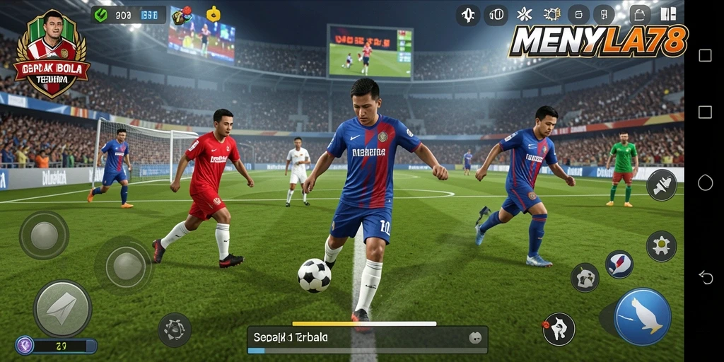 Screenshot utama MENYALA78 menampilkan aksi seru dalam pertandingan sepak bola.