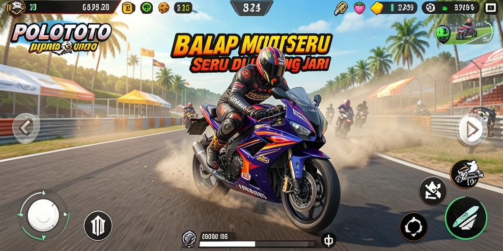 Screenshot utama menampilkan adrenalin balap motor di POLOTOTO.